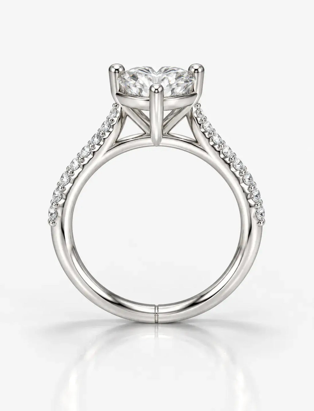 Heart Shape Diamond Engagement Ring With Side Pave Set Round Brilliant Cut Diamond Ring in Platinum Lab Grown IGI Certified
