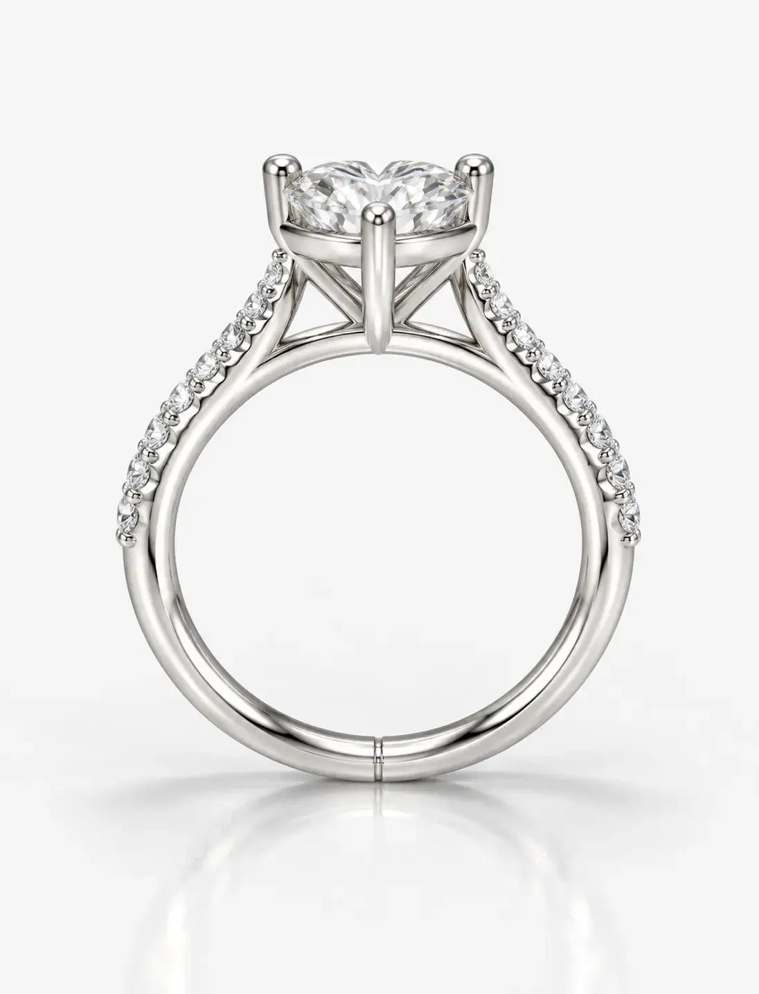 Heart Shape Diamond Engagement Ring With Side Pave Set Round Brilliant Cut Diamond Ring in Platinum Lab Grown IGI Certified