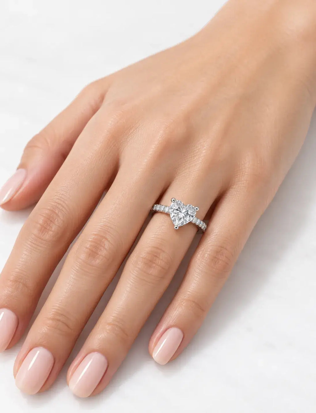 Heart Shape Diamond Engagement Ring With Side Pave Set Round Brilliant Cut Diamond Ring in Platinum Lab Grown IGI Certified