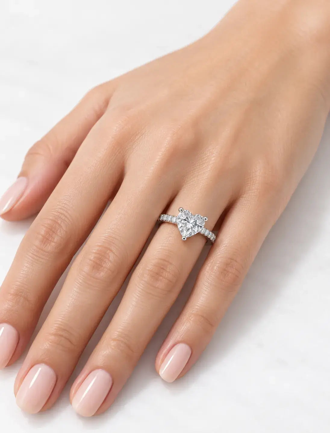 Heart Shape Diamond Engagement Ring With Side Pave Set Round Brilliant Cut Diamond Ring in Platinum Lab Grown IGI Certified