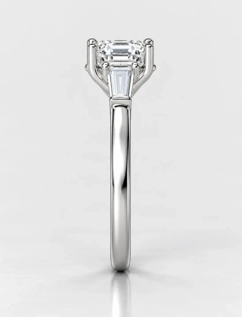 Asscher and Baguette Tapper Trilogy Ring IGI Certified Lab Grown The Step-Cut Elegance Art Deco Platinum