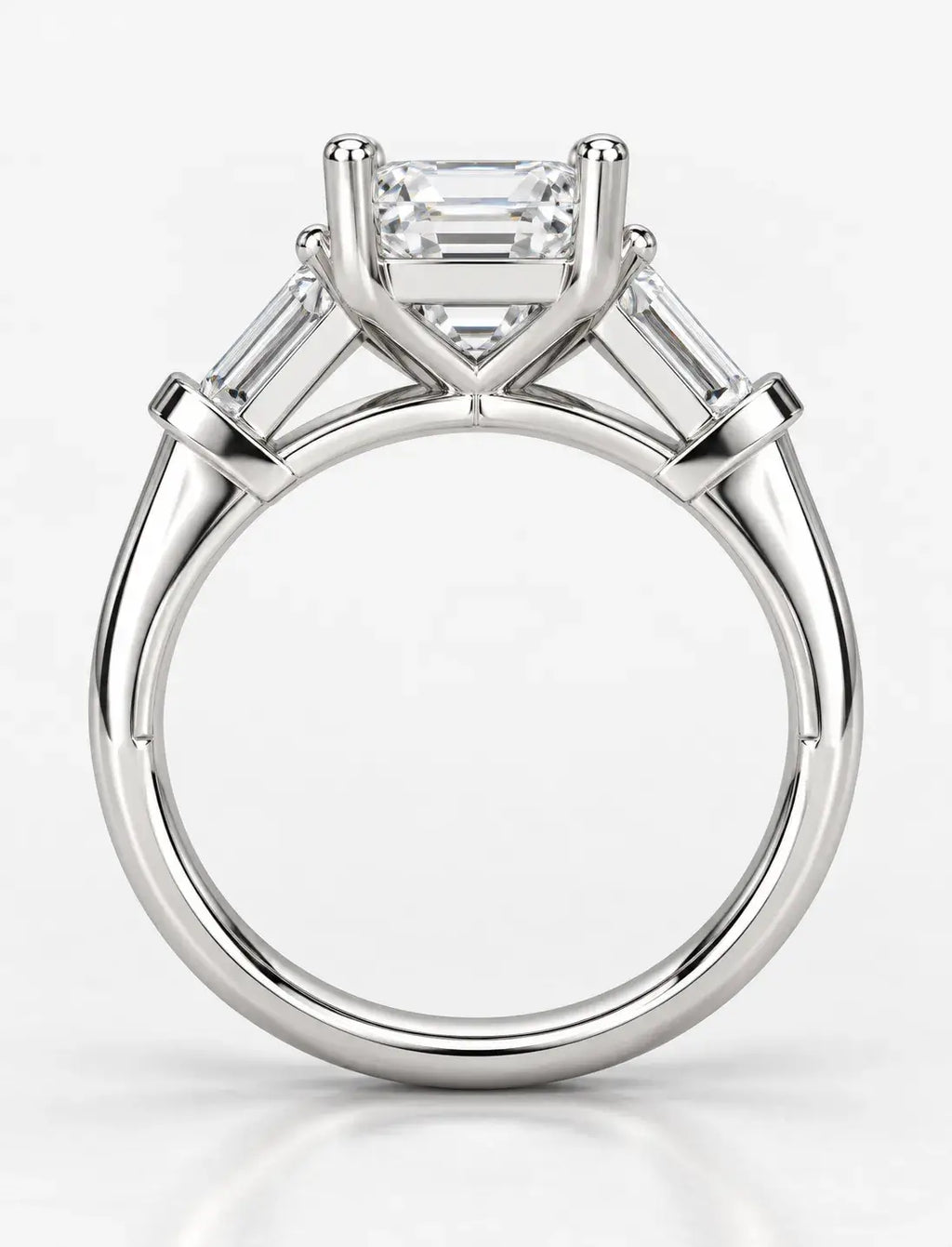 Asscher and Baguette Tapper Trilogy Ring IGI Certified Lab Grown The Step-Cut Elegance Art Deco Platinum