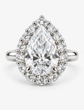 Pear Diamond Engagement Ring 4.15 Carat Halo with Round Diamond Plain Shank Engagement Ring in Platinum