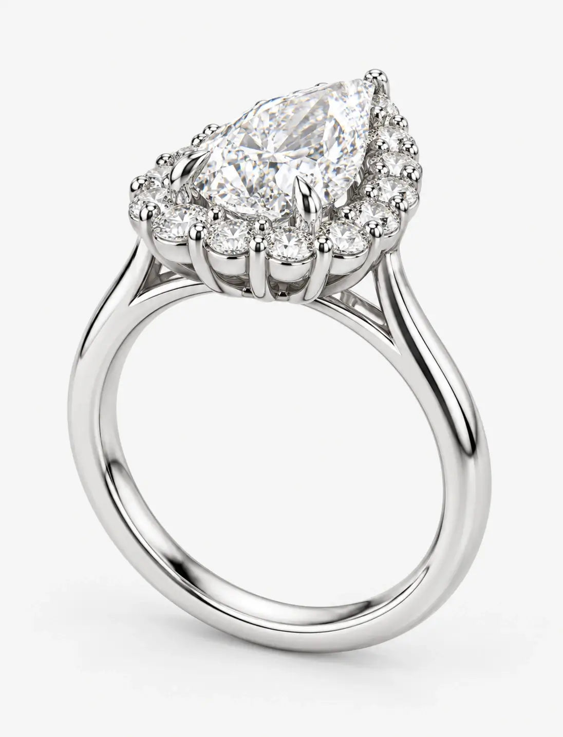 Pear Diamond Engagement Ring 4.15 Carat Halo with Round Diamond Plain Shank Engagement Ring in Platinum