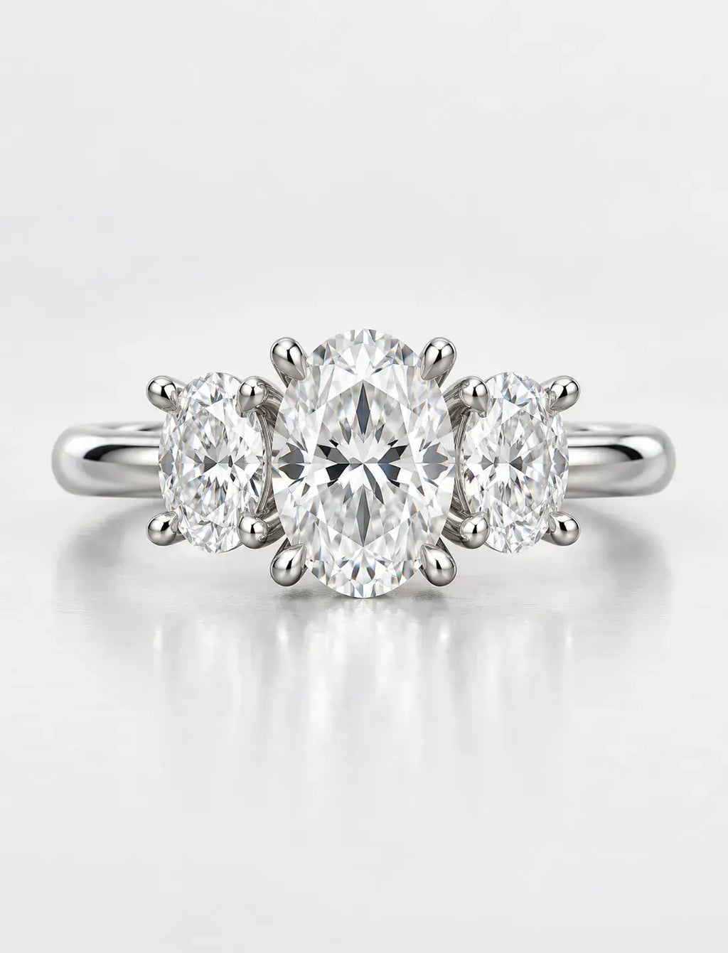 Three Oval Cut Diamond Trilogy Anniversary Ring Platinum Lab Grown IGI Certified