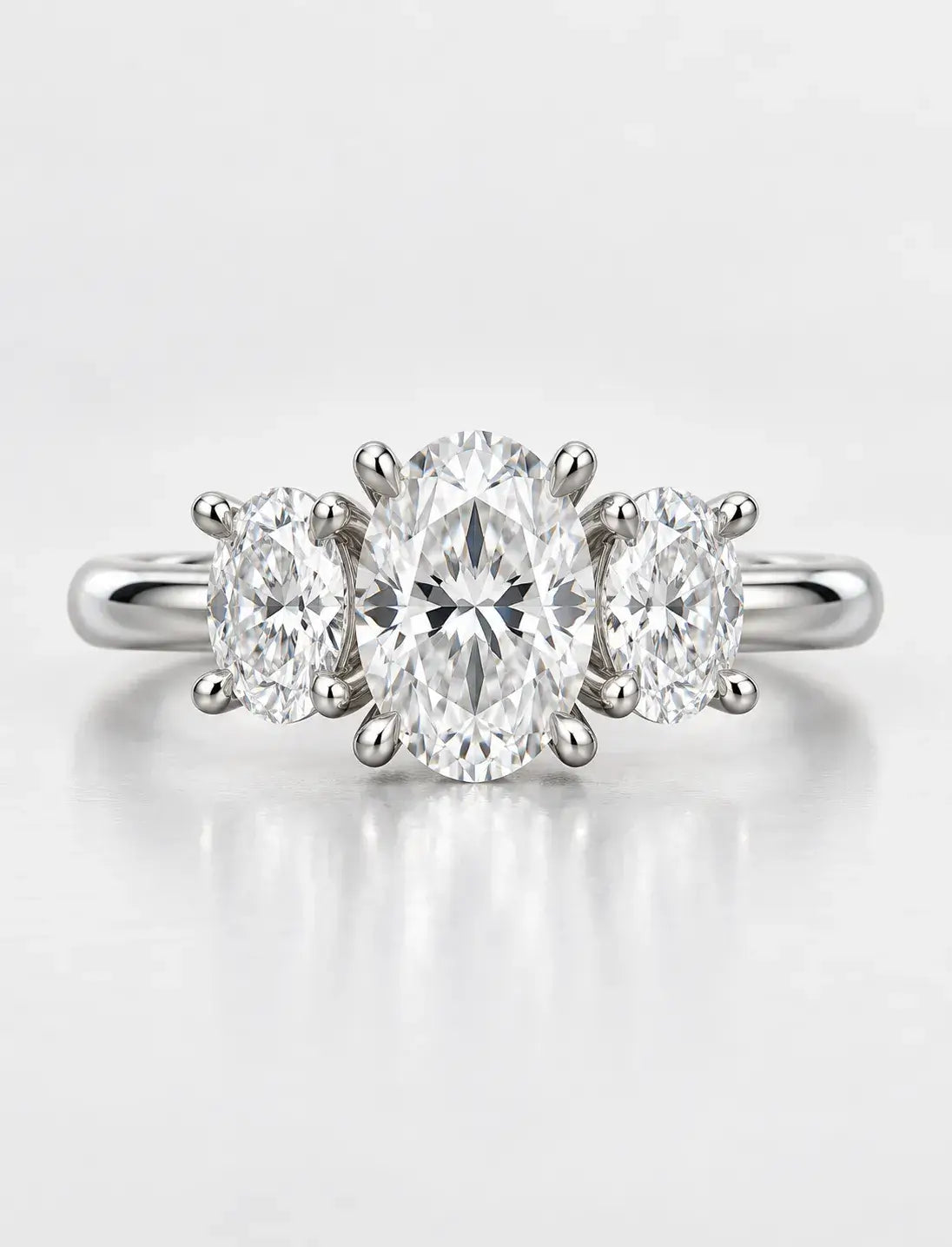 Three Oval Cut Diamond Trilogy Anniversary Ring Platinum Lab Grown IGI Certified