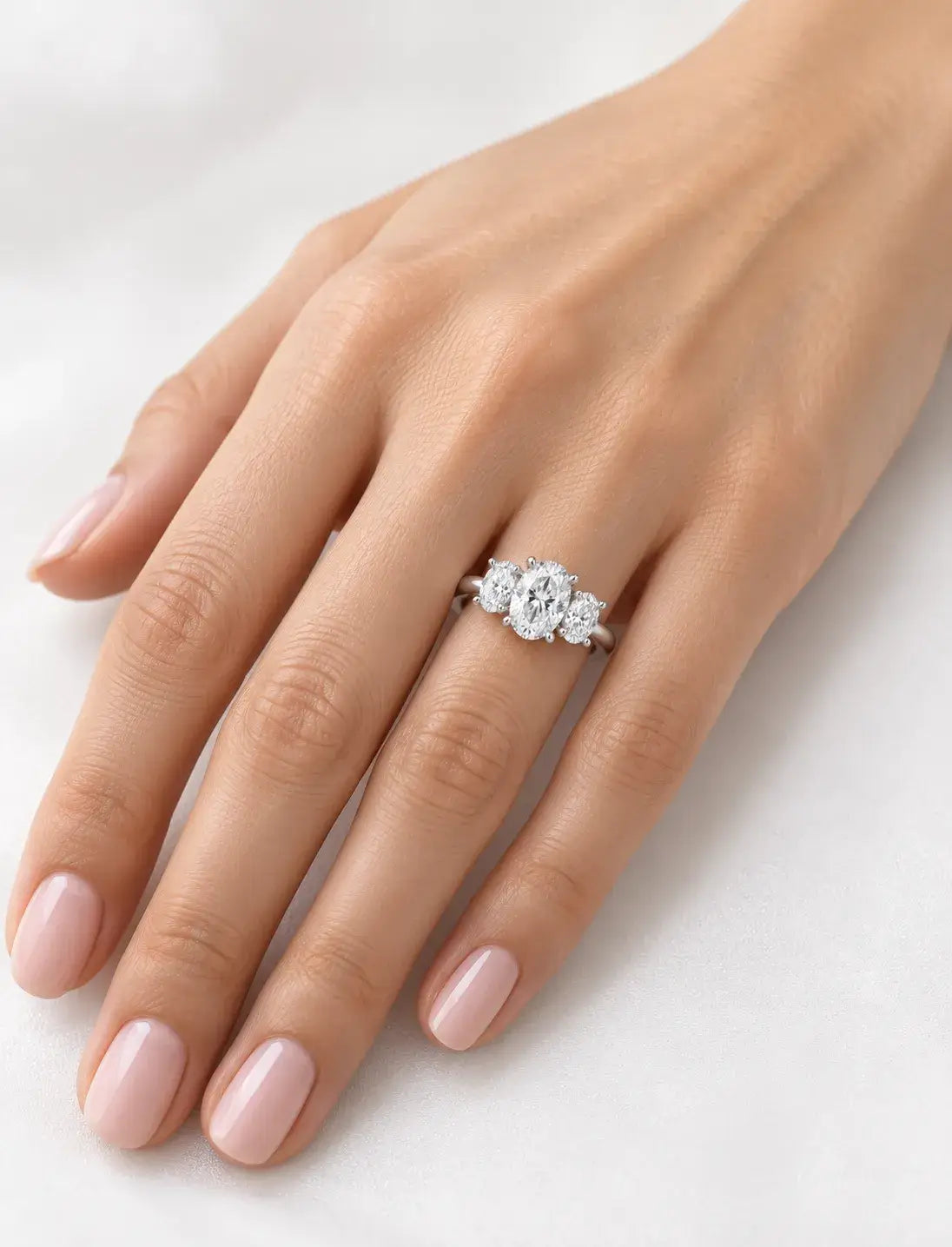 Three Oval Cut Diamond Trilogy Anniversary Ring Platinum Lab Grown IGI Certified