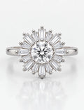 Round & Baguette Diamond Engagement Ring Plain Shank Cluster Ring IGI Lab Grown in Platinum