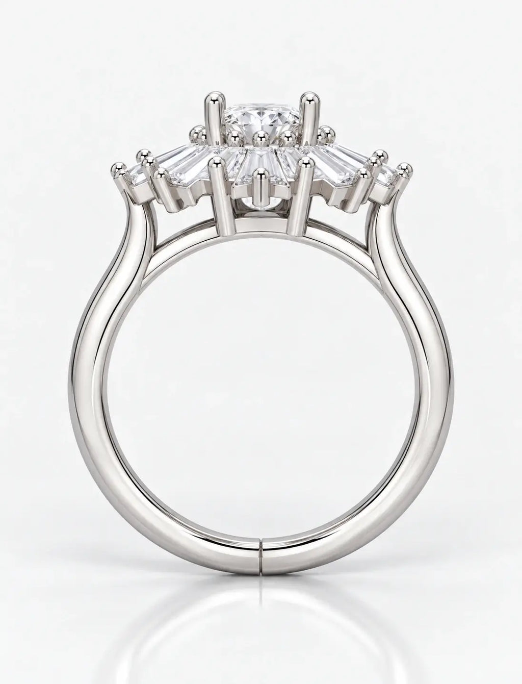 Round & Baguette Diamond Engagement Ring Plain Shank Cluster Ring IGI Lab Grown in Platinum