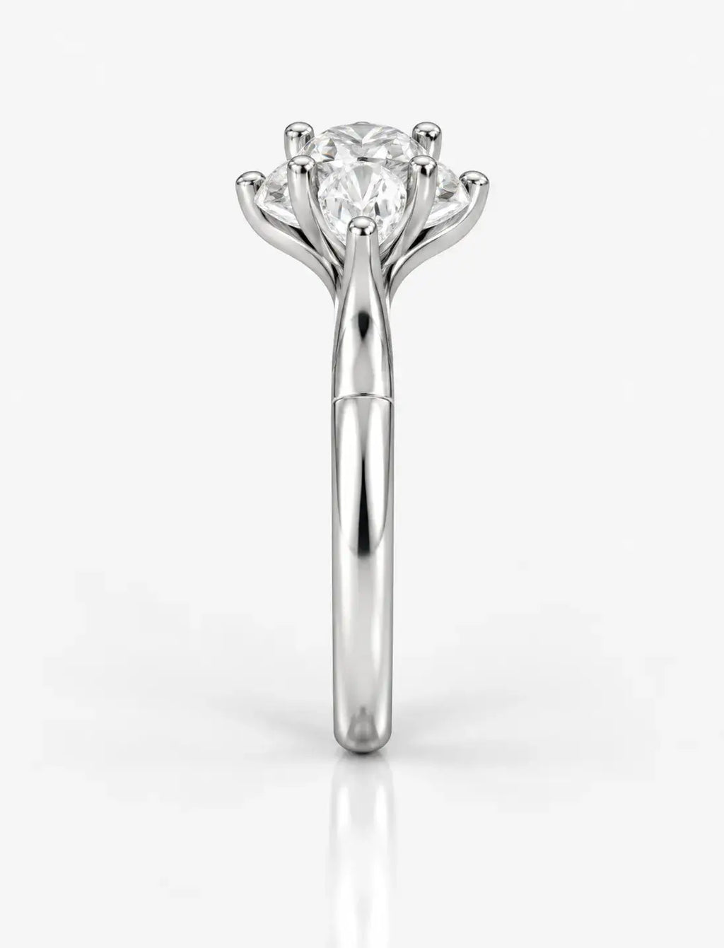 Three Oval Cut Diamond Claw Set Trilogy Side Pear Diamond Anniversary Ring Platinum Lab Grown IGI Certified