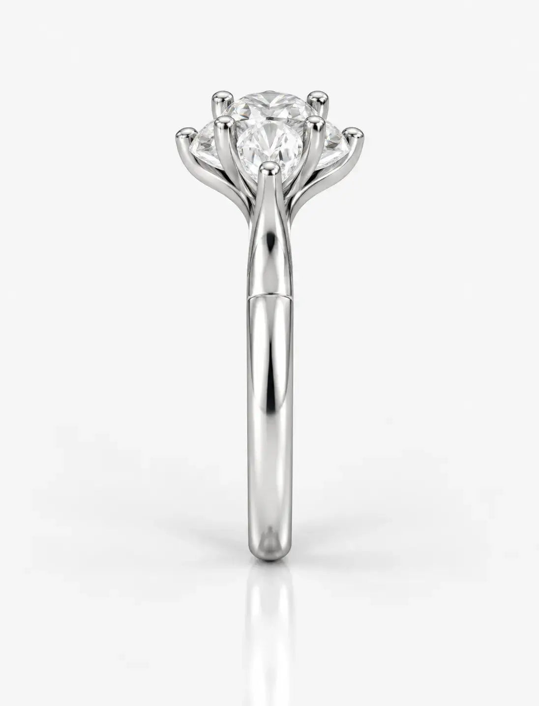 Three Oval Cut Diamond Claw Set Trilogy Side Pear Diamond Anniversary Ring Platinum Lab Grown IGI Certified