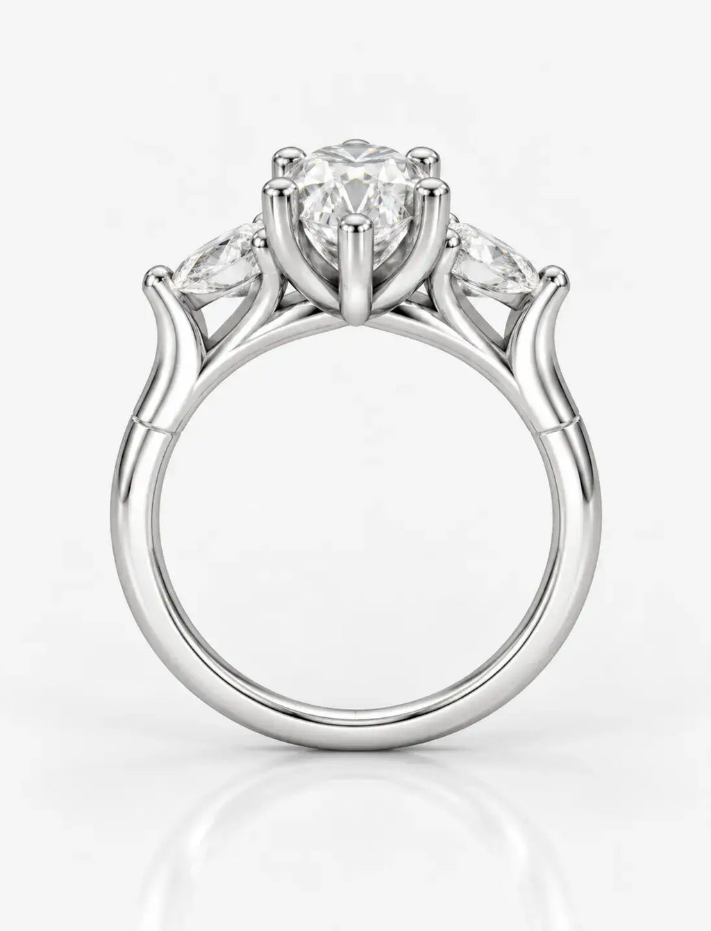 Three Oval Cut Diamond Claw Set Trilogy Side Pear Diamond Anniversary Ring Platinum Lab Grown IGI Certified