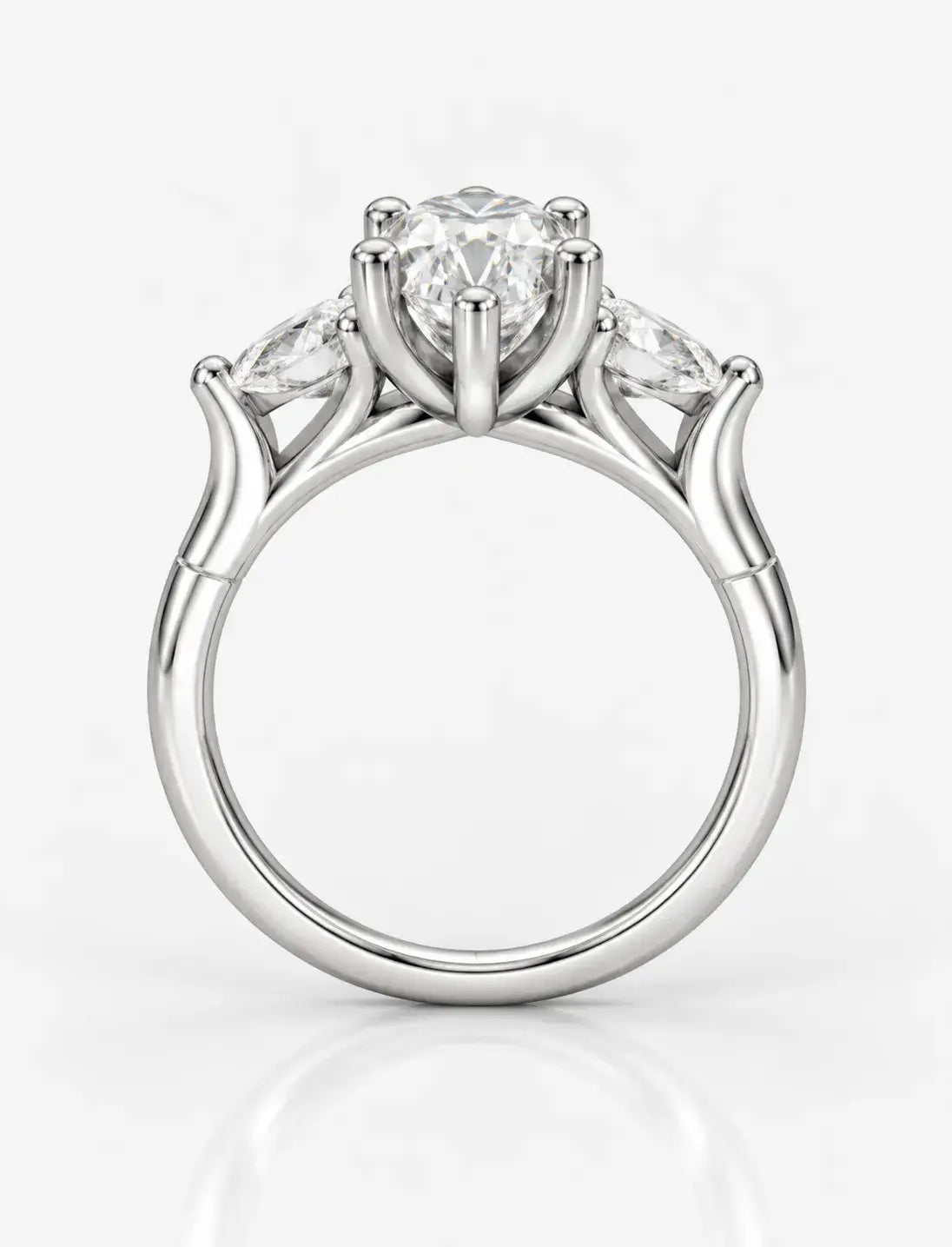 Three Oval Cut Diamond Claw Set Trilogy Side Pear Diamond Anniversary Ring Platinum Lab Grown IGI Certified