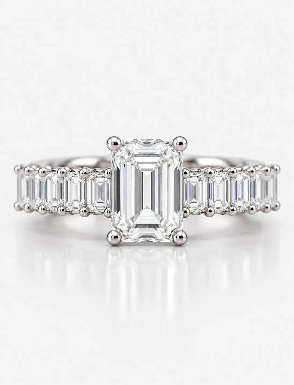 Emerald Diamond Engagement Ring With Side Emerald Diamond Ring in Platinum Lab Grown IGI Certified