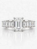 Emerald Diamond Engagement Ring With Side Emerald Diamond Ring in Platinum Lab Grown IGI Certified