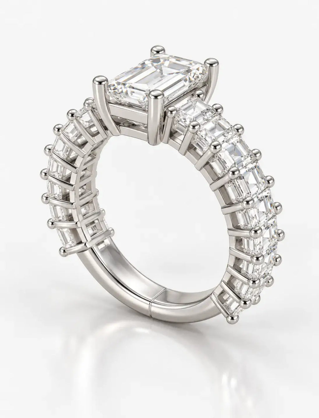 Emerald Diamond Engagement Ring With Side Emerald Diamond Ring in Platinum Lab Grown IGI Certified