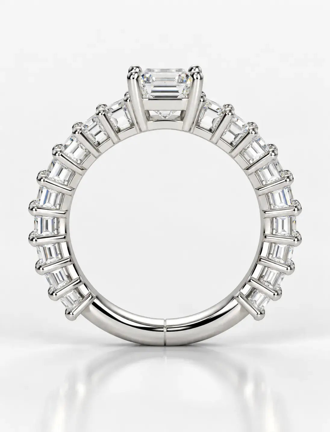 Emerald Diamond Engagement Ring With Side Emerald Diamond Ring in Platinum Lab Grown IGI Certified