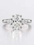 Oval Cut Diamond 1.70 Carat Lab Grown IGI Certified Claw Set Trilogy Side Pear Diamond Anniversary Ring Platinum