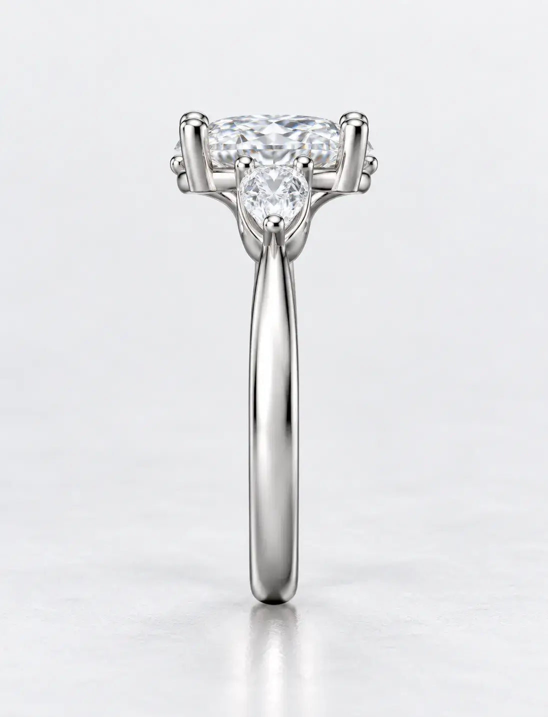 Oval Cut Diamond 1.70 Carat Lab Grown IGI Certified Claw Set Trilogy Side Pear Diamond Anniversary Ring Platinum