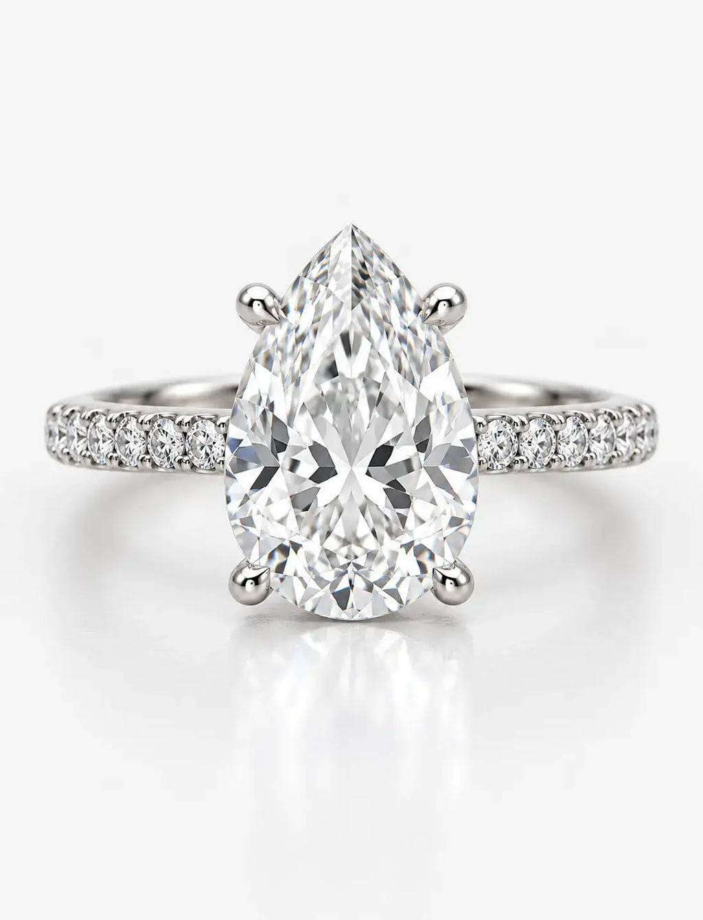 Pear Diamond 5.82 Carat Engagement Ring  With Side Pave Set Lab Grown IGI Certified Round Brilliant Cut Diamond Ring in Platinum