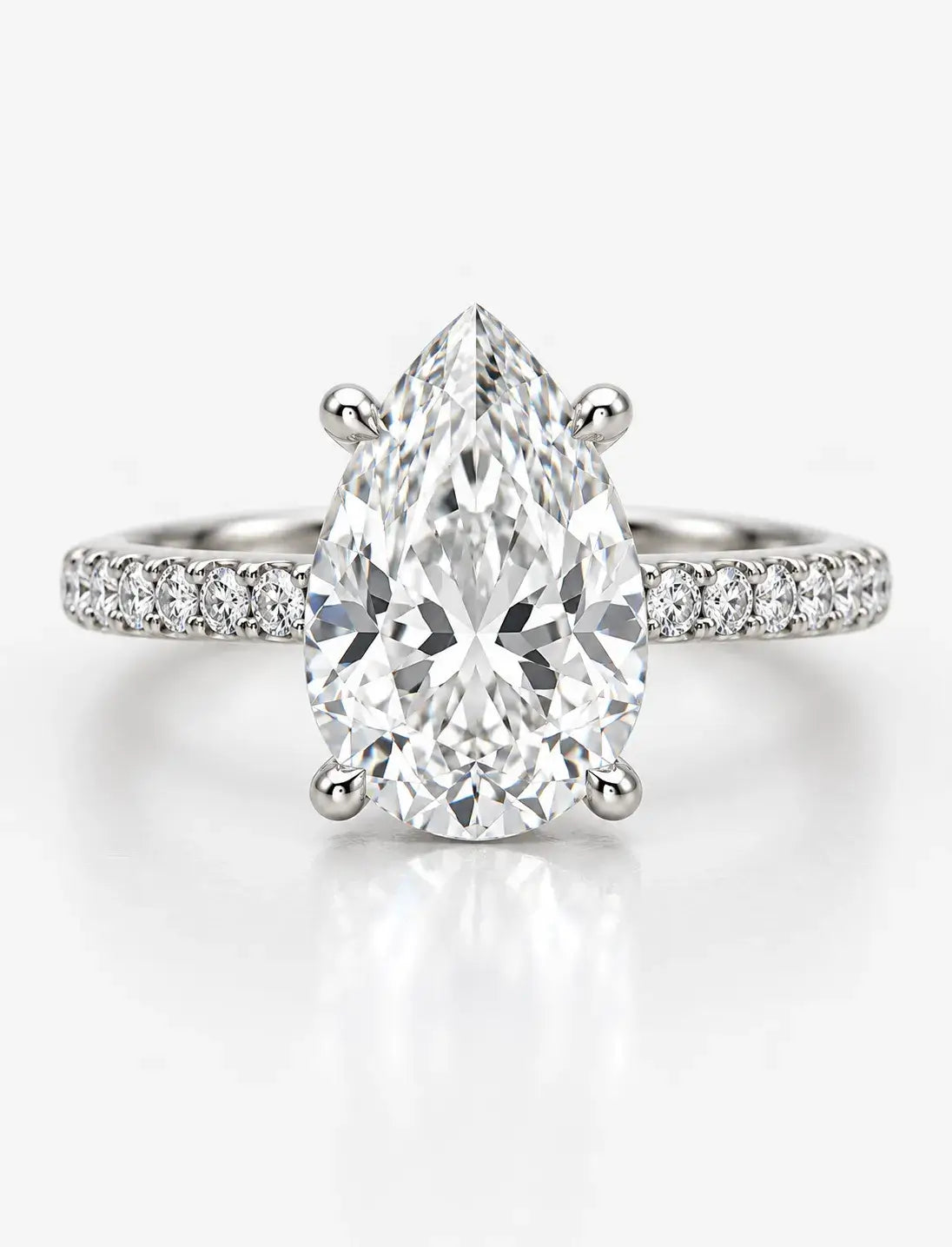 Pear Diamond 5.82 Carat Engagement Ring  With Side Pave Set Lab Grown IGI Certified Round Brilliant Cut Diamond Ring in Platinum