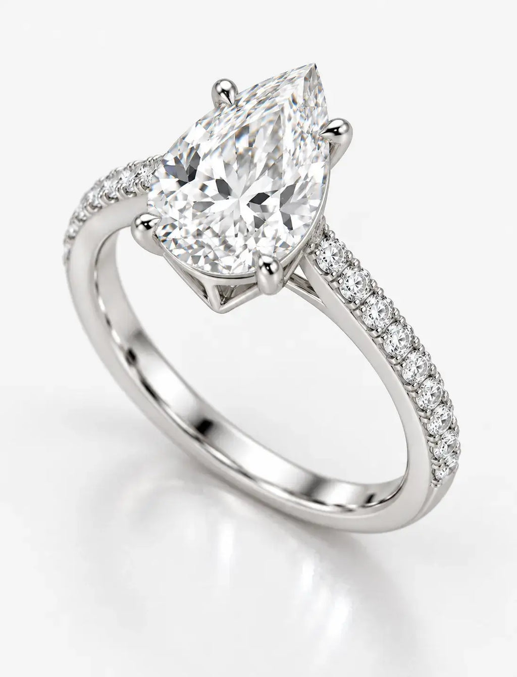Pear Diamond 5.82 Carat Engagement Ring  With Side Pave Set Lab Grown IGI Certified Round Brilliant Cut Diamond Ring in Platinum