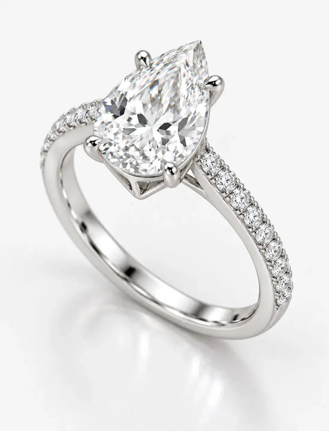 Pear Diamond 5.82 Carat Engagement Ring  With Side Pave Set Lab Grown IGI Certified Round Brilliant Cut Diamond Ring in Platinum