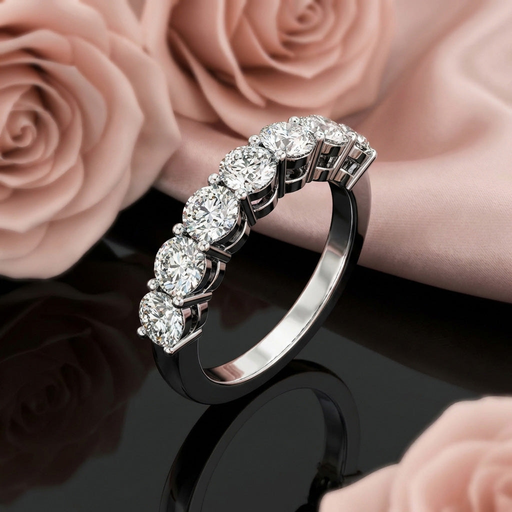 Top Quality 2.50 ct Lab Grown Round Diamond Claw set Half Eternity Ring in Platinum