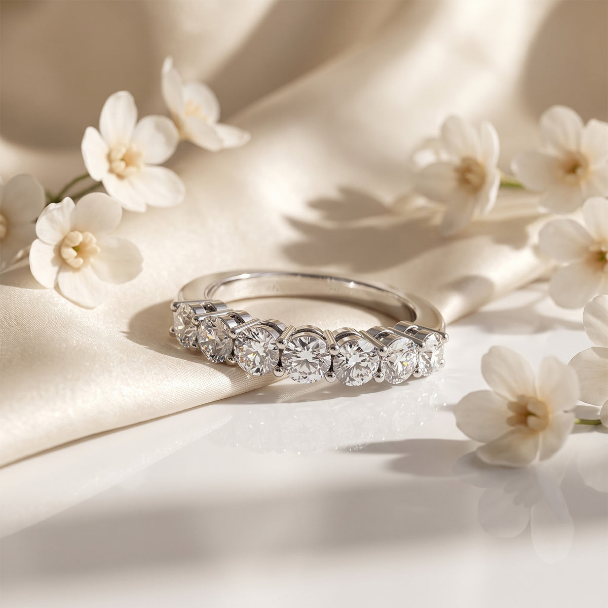 Top Quality 2.50 ct Lab Grown Round Diamond Claw set Half Eternity Ring in Platinum