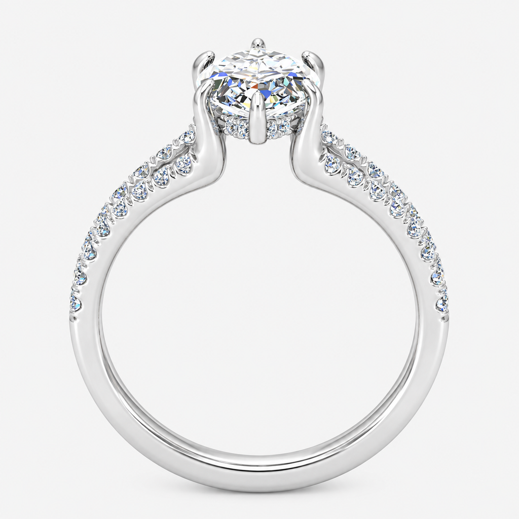 IGI Certified Lab Grown Marquise Cut Ring with Round Side Diamonds, Hidden Halo & Split Shank in Platinum & Gold - 1-5ct