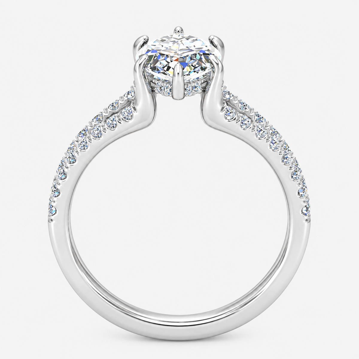 IGI Certified Lab Grown Marquise Cut Ring with Round Side Diamonds, Hidden Halo & Split Shank in Platinum & Gold - 1-5ct