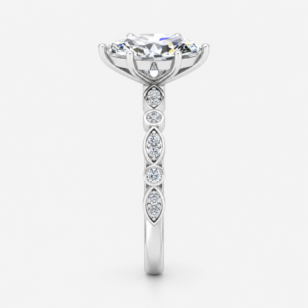 IGI Certified Lab Grown Marquise Cut & Side Round Diamond Claw Engagement Ring in Platinum & Gold - 1-5ct