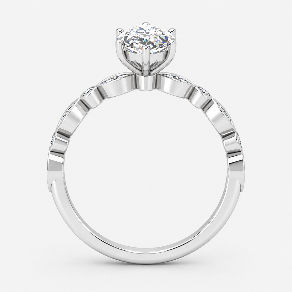 IGI Certified Lab Grown Marquise Cut & Side Round Diamond Claw Engagement Ring in Platinum & Gold - 1-5ct