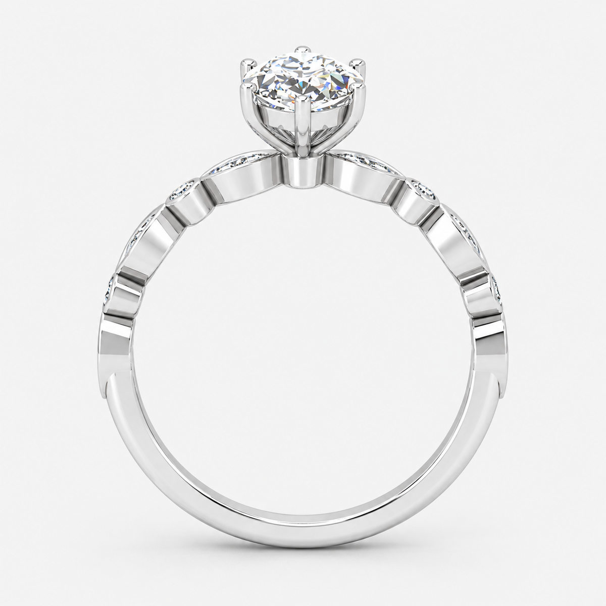 IGI Certified Lab Grown Marquise Cut & Side Round Diamond Claw Engagement Ring in Platinum & Gold - 1-5ct