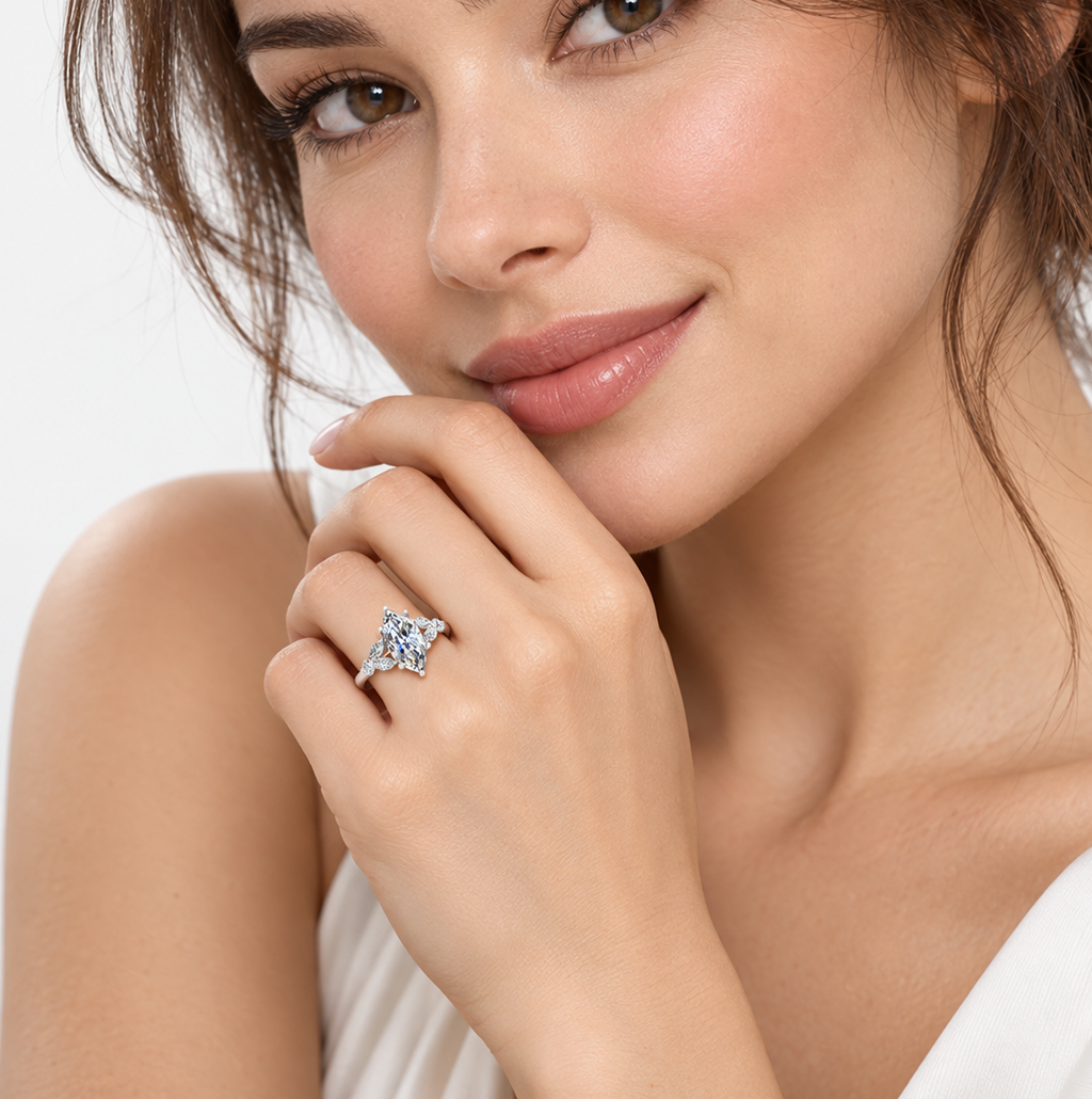 Marquise Cut Engagement Ring with Side Diamonds | IGI Certified Lab Grown in Platinum & Gold - 1-5ct