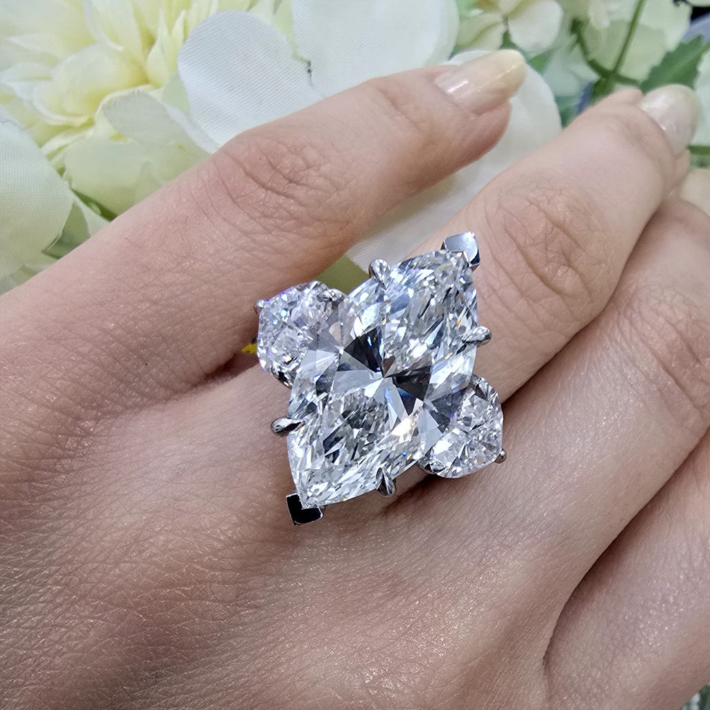 Ethical Trilogy Engagement Ring with Marquise Centre and Heart Side Stones