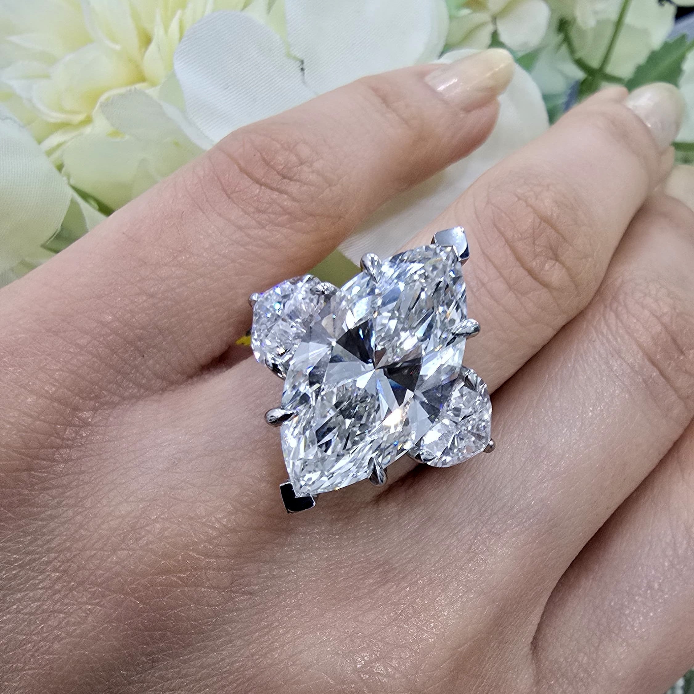 Ethical Trilogy Engagement Ring with Marquise Centre and Heart Side Stones