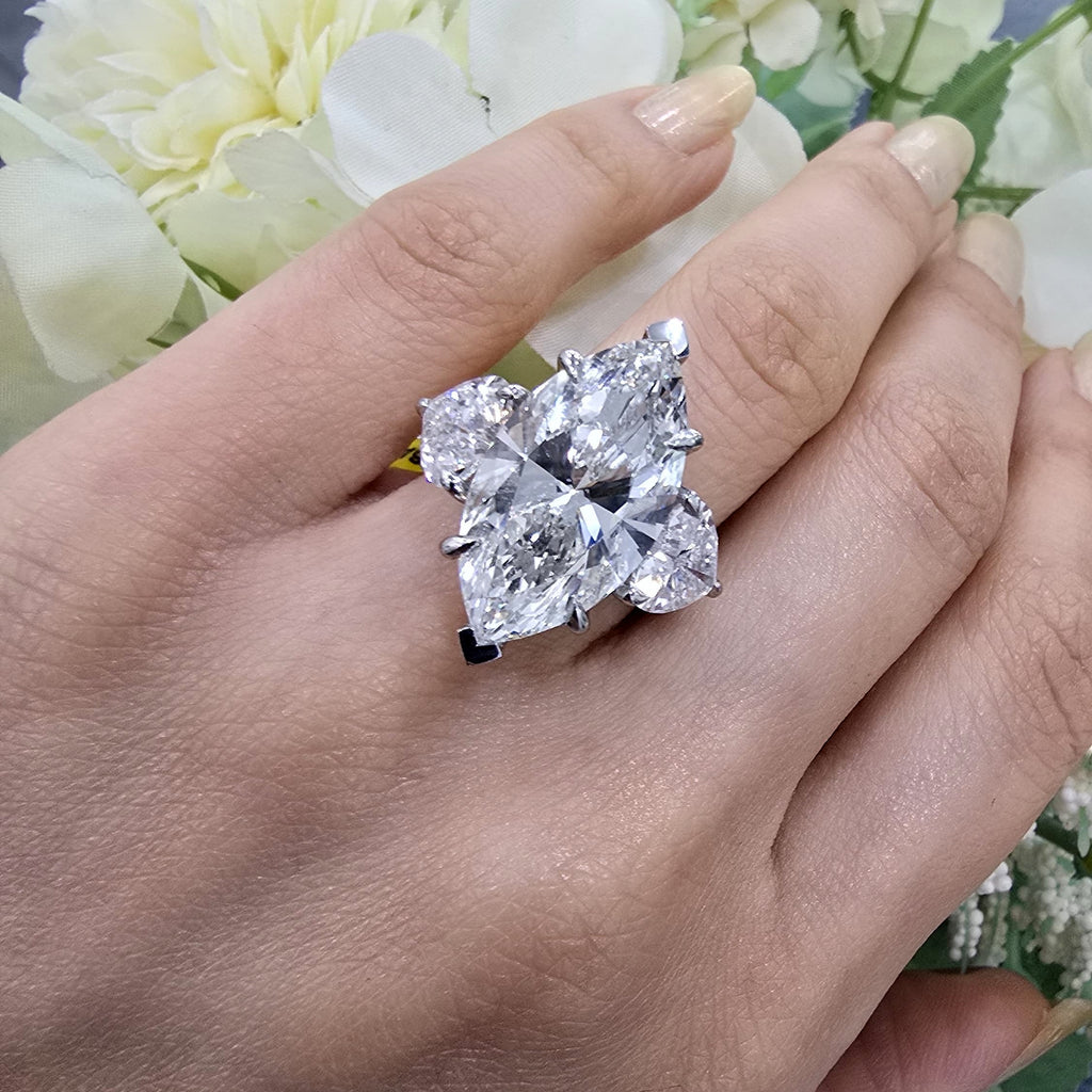 13.55CT Marquise and Heart Lab Grown Diamond Trilogy Ring in Platinum