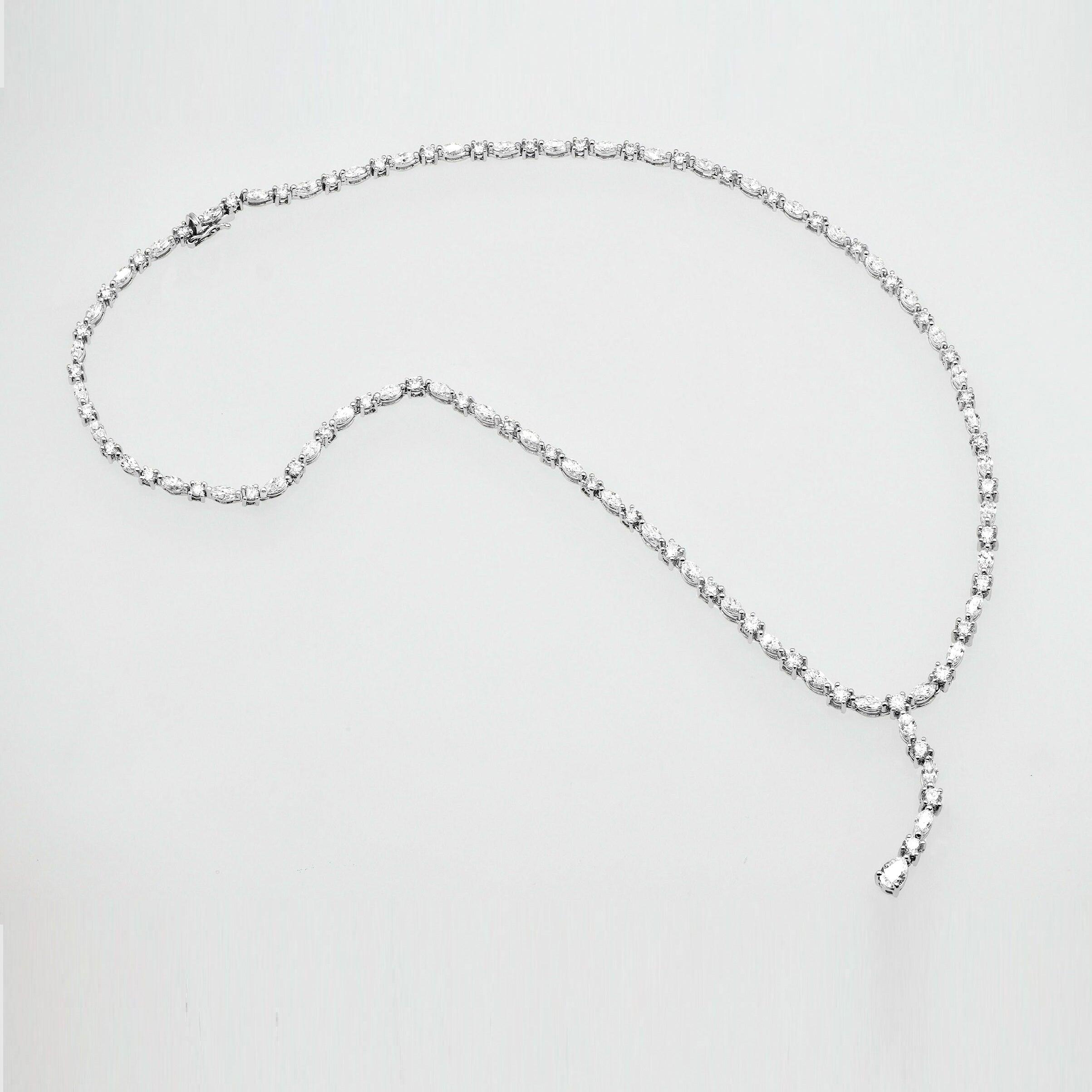 Top Quality D/VVS 10.00Ct Round & Marquise Diamond Tennis Necklace in White Gold 17inches