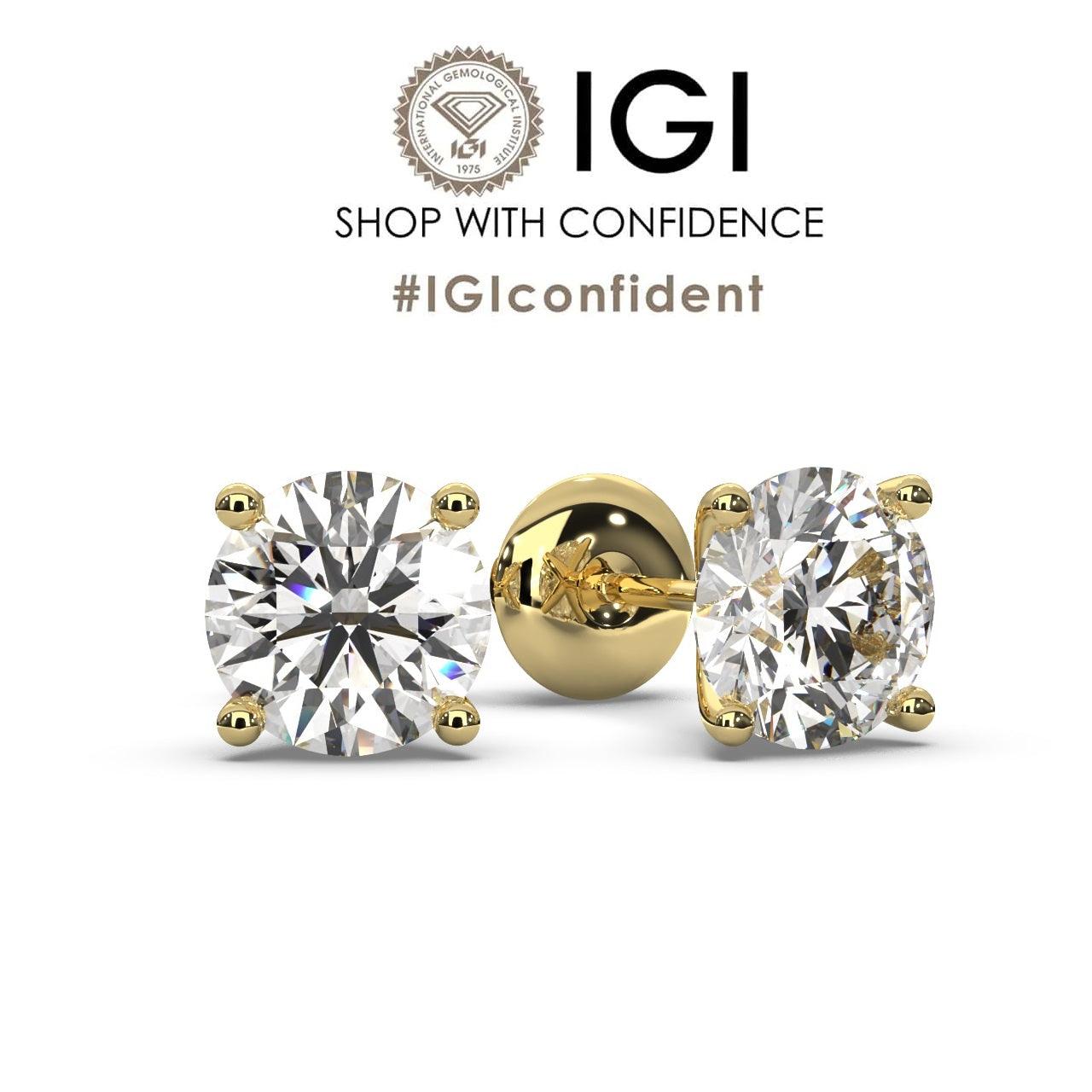 Certified E/VS 3.00Ct Lab Grown Round Diamond Martini Stud Earrings in 18k Yellow Gold