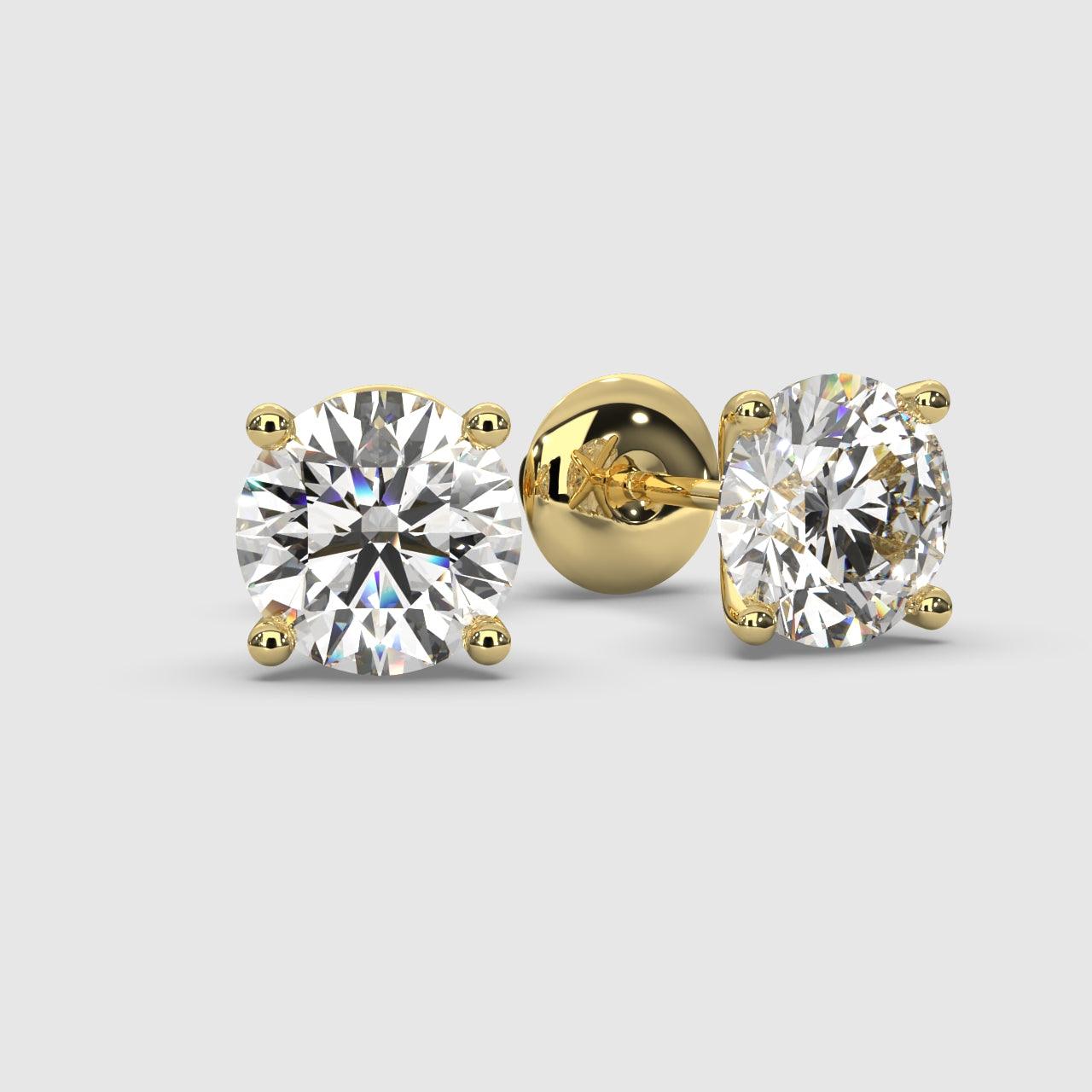 Certified E/VS 3.00Ct Lab Grown Round Diamond Martini Stud Earrings in 18k Yellow Gold