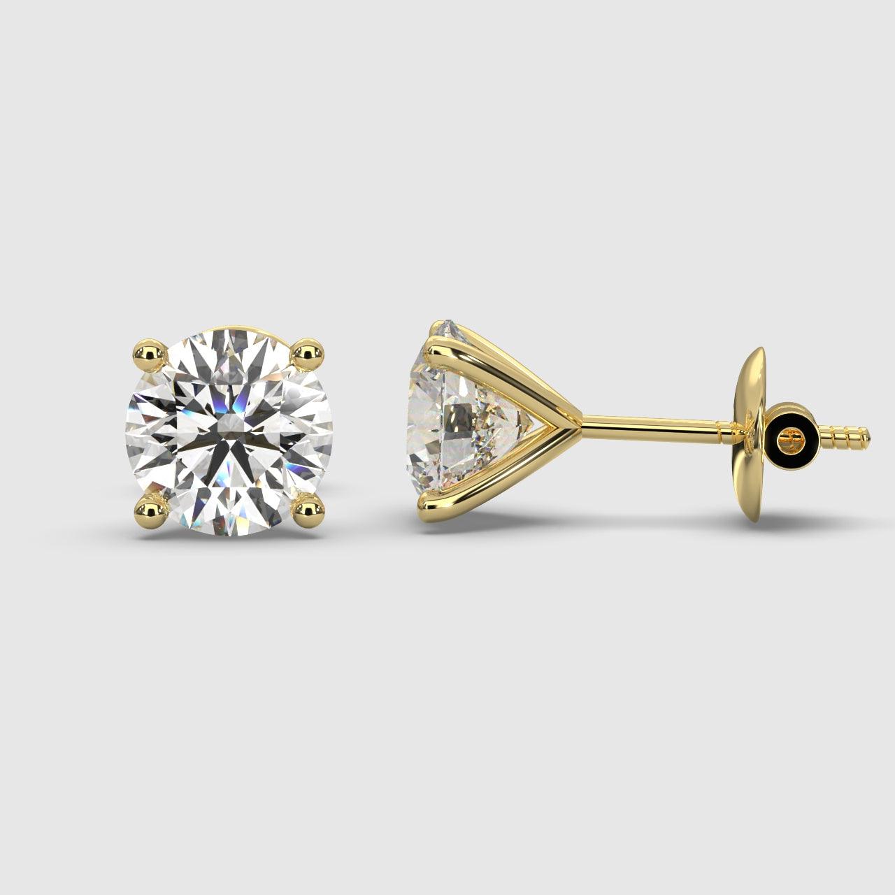 Certified D/VVS 2.00Ct Lab Grown Round Diamond Martini Stud Earrings in 18k Yellow Gold