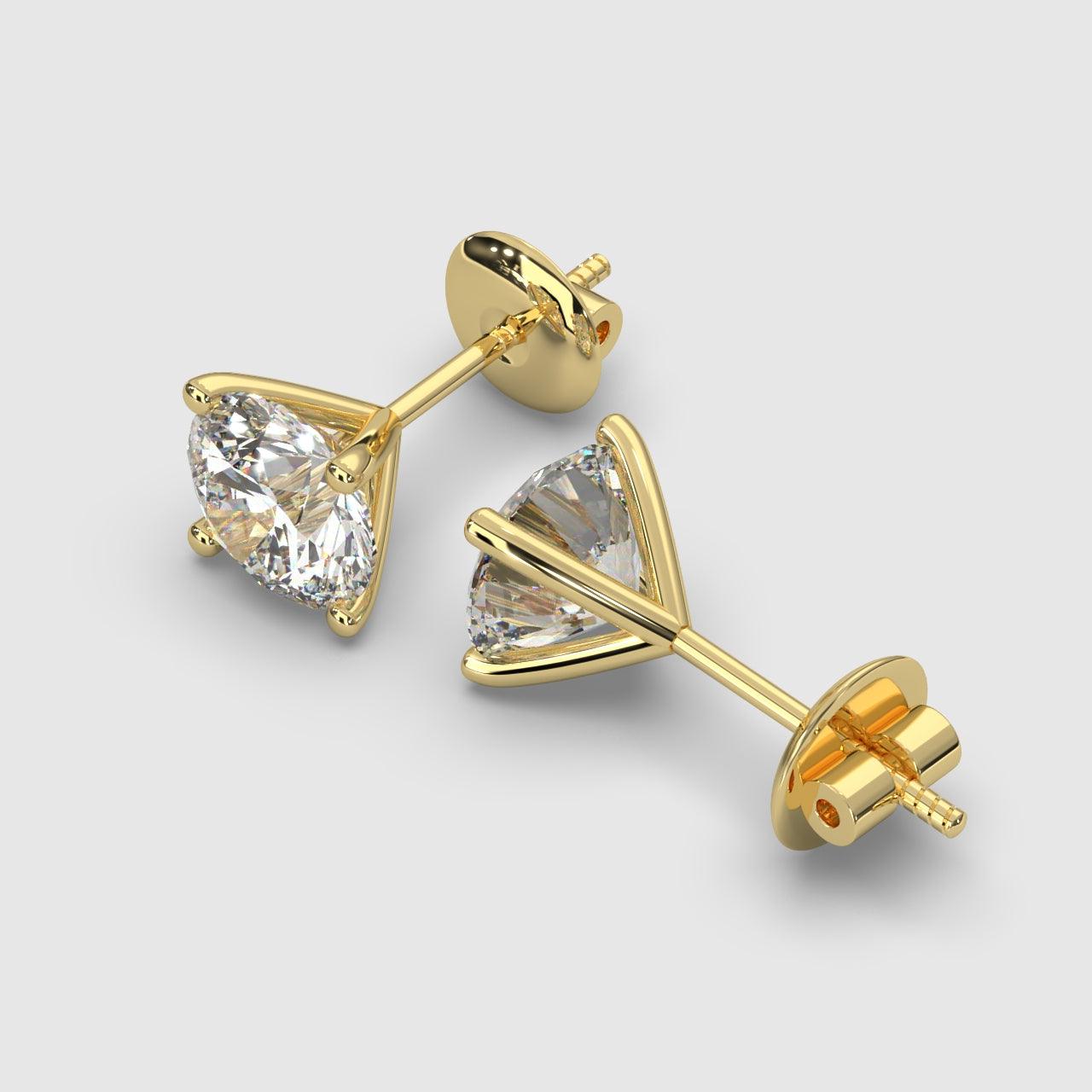 Certified D/VVS 2.00Ct Lab Grown Round Diamond Martini Stud Earrings in 18k Yellow Gold