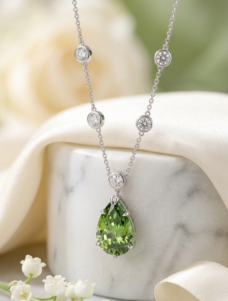 IGI Certified 6.00 Ct Fancy Green Pear Diamond Necklace in White Gold