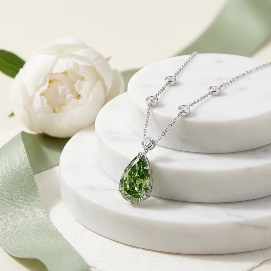IGI Certified 6.00 Ct Fancy Green Pear Diamond Necklace in White Gold