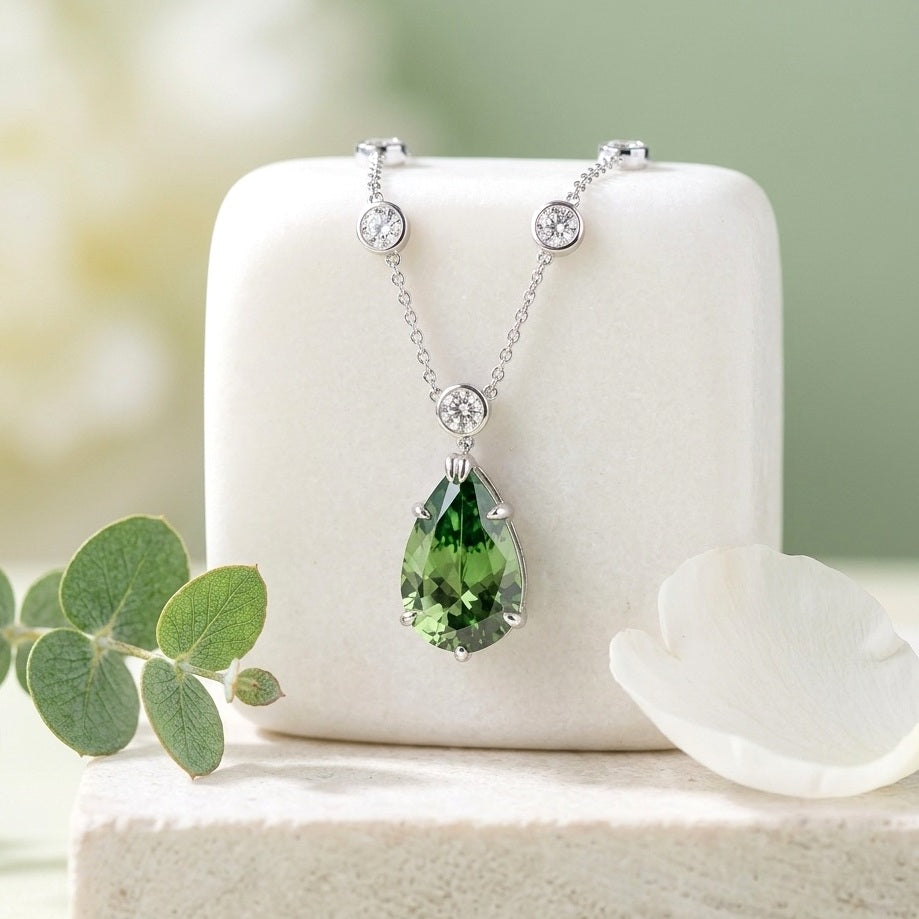 IGI Certified 6.00 Ct Fancy Green Pear Diamond Necklace in White Gold