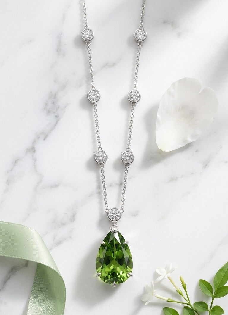 IGI Certified 6.00 Ct Fancy Green Pear Diamond Necklace in White Gold