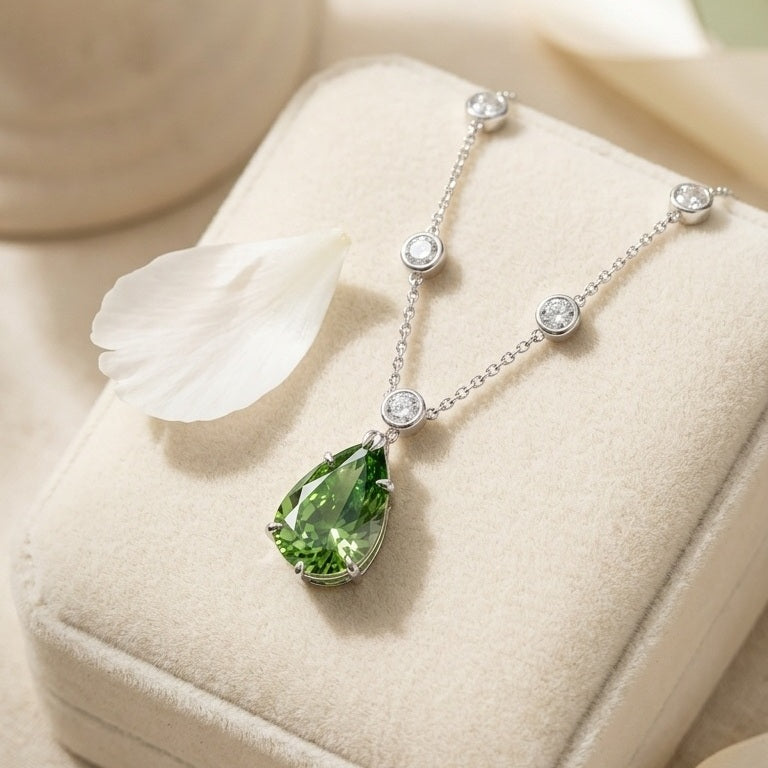 IGI Certified 6.00 Ct Fancy Green Pear Diamond Necklace in White Gold