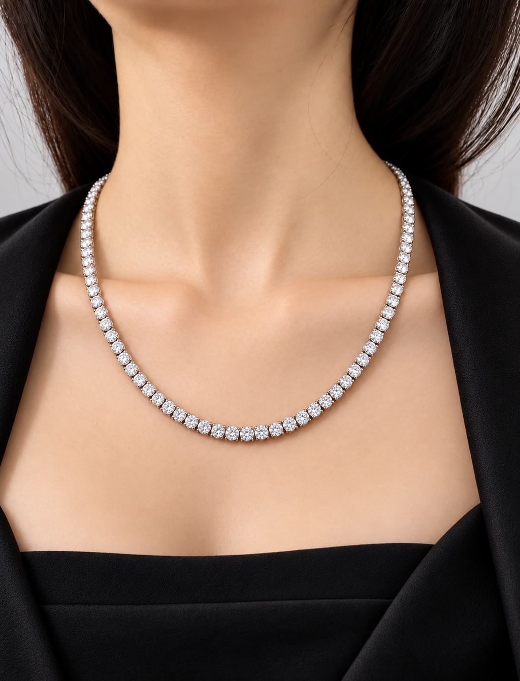 12 Ctw Round Lab-Grown Diamond Tennis Necklace in 9K Gold