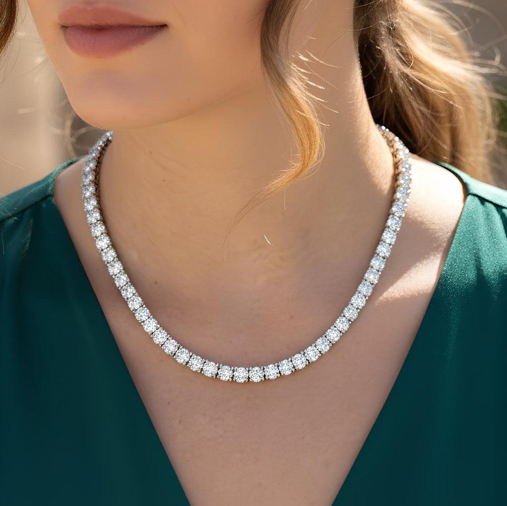 D/VS 55.00Ct Lab Round Diamond Tennis Necklace in UK Hallmarked Gold - 22inches